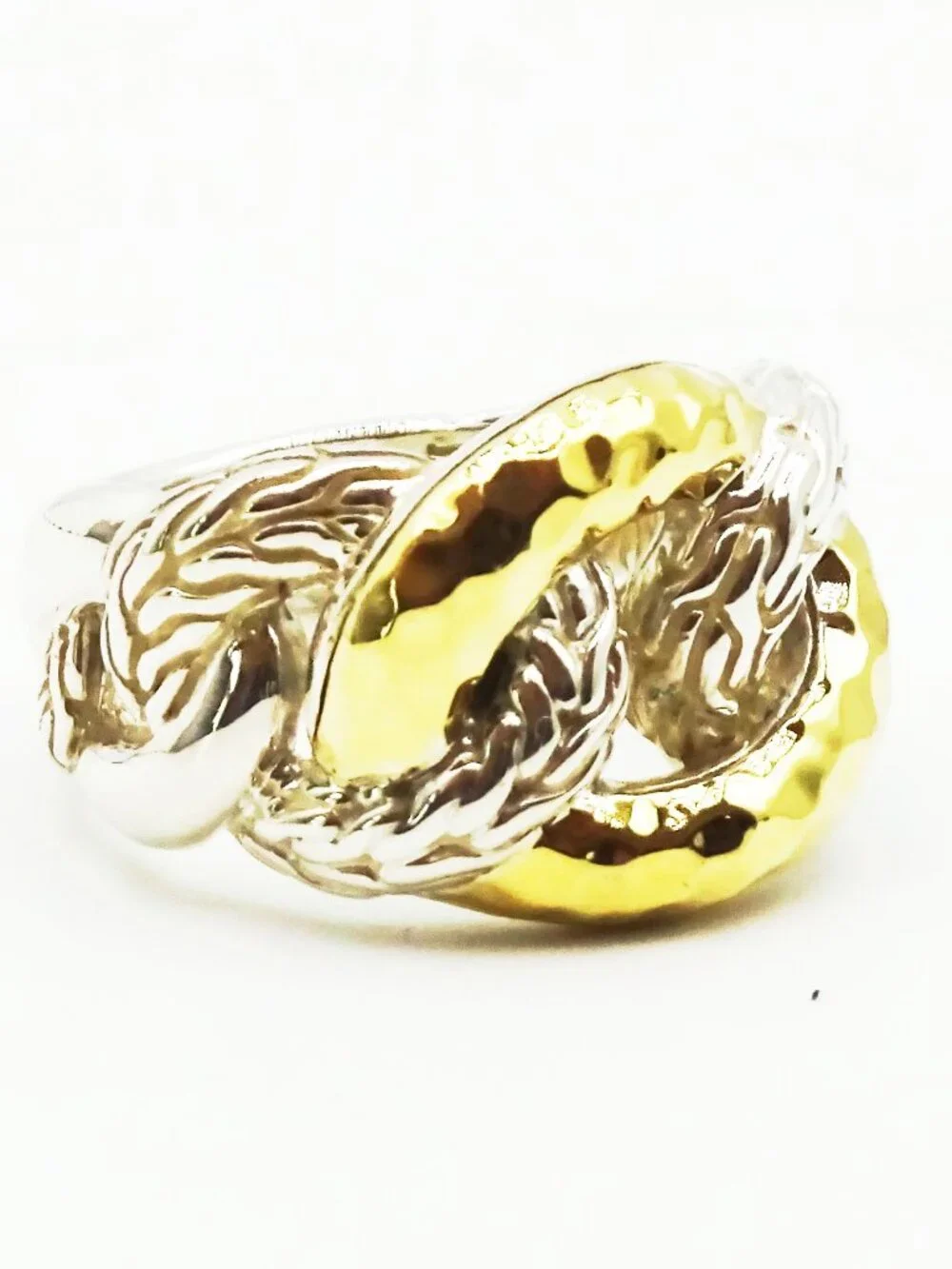 JOHN HARDY Chain Collection Sterling Silver 18K Yellow Gold  Ring Size 8.5